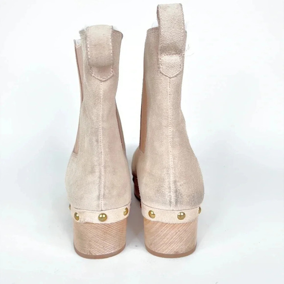 J Crew Clog Boots Leather Suede Faux Fur Lined Bronzed Clay Beige Size 8.5 - Picture 7 of 11